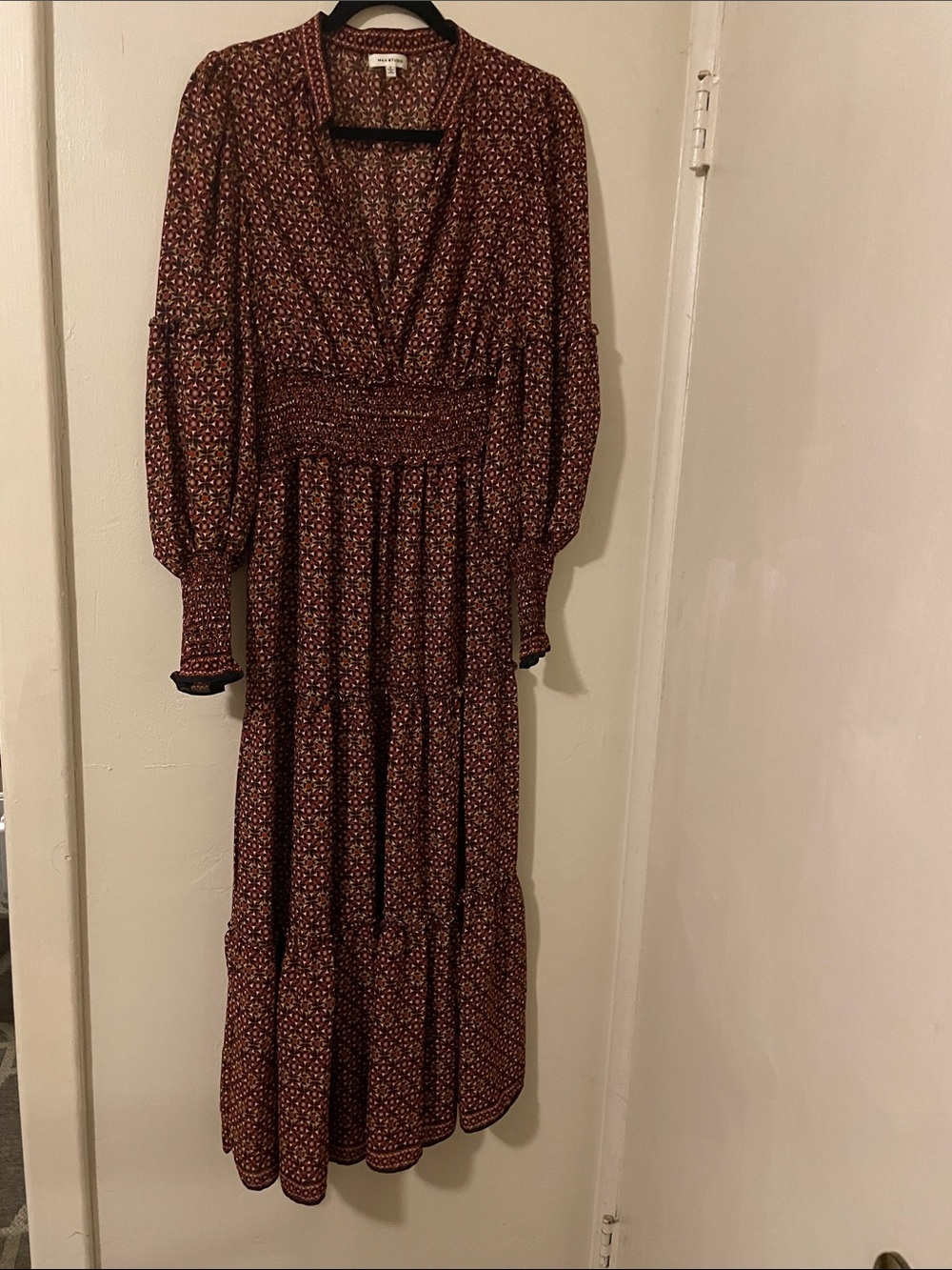 Max Studio Burgundy Floral Tiered Maxi Dress